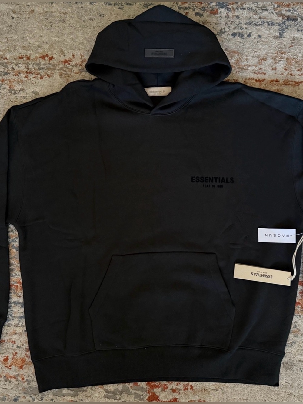 ESSENTIALS Men’s Black Pullover Hoodie with Subtle Logo